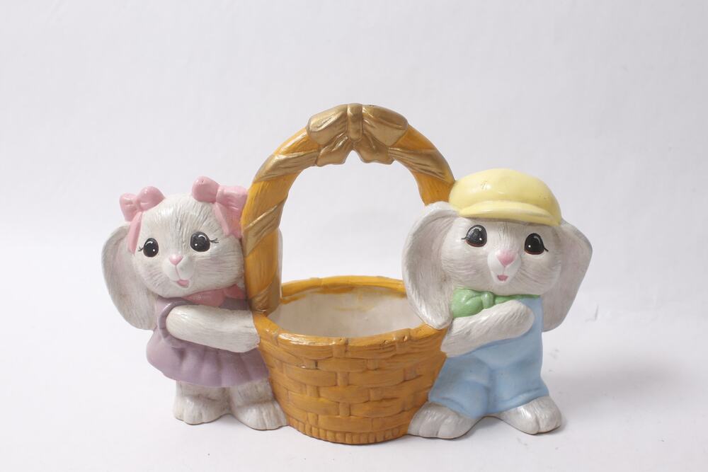 1991 Hallmark Ceramic Crayola Bunnies w Basket Easter Decorative Figure ~ 26090